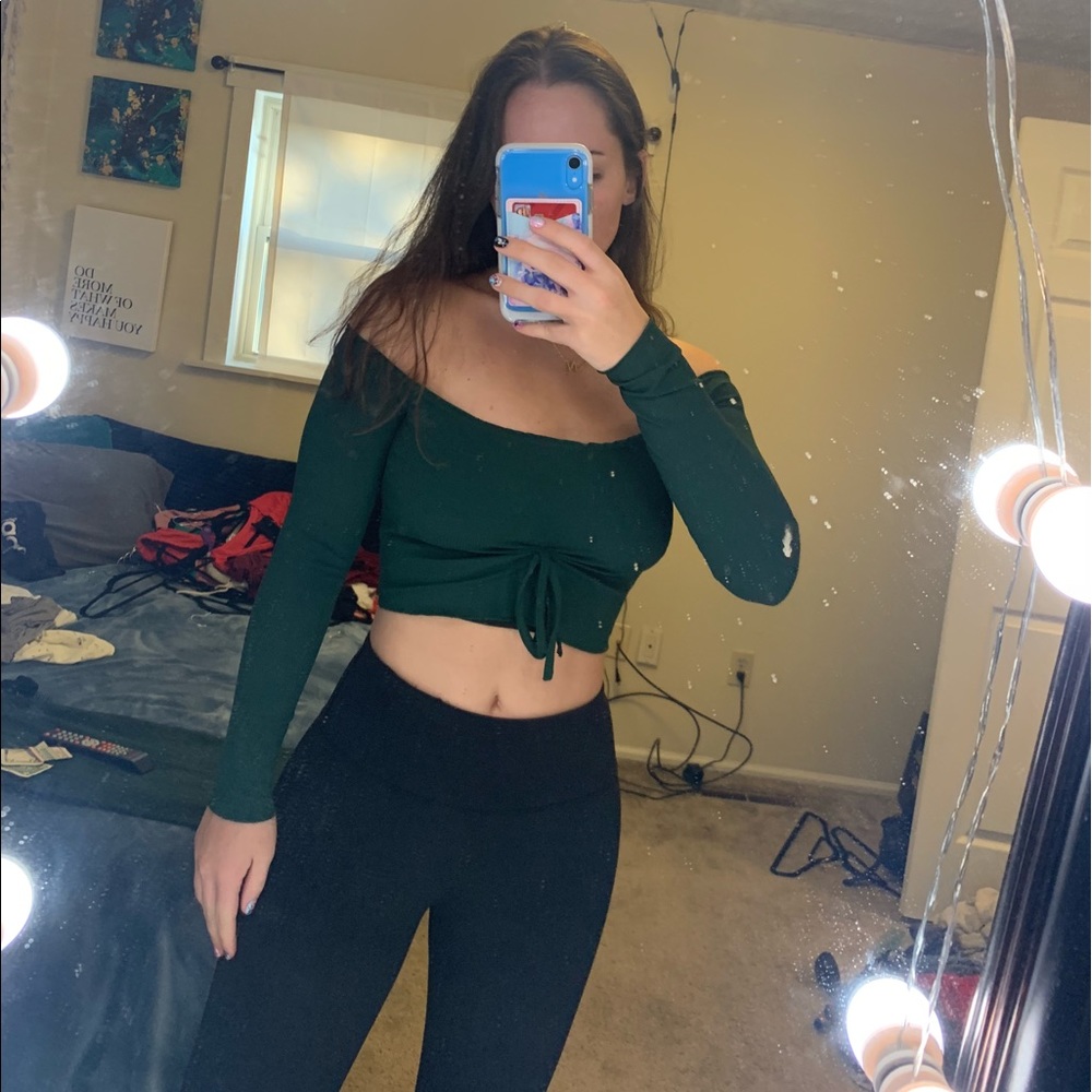 Forest Green Off-Shoulder Crop Top